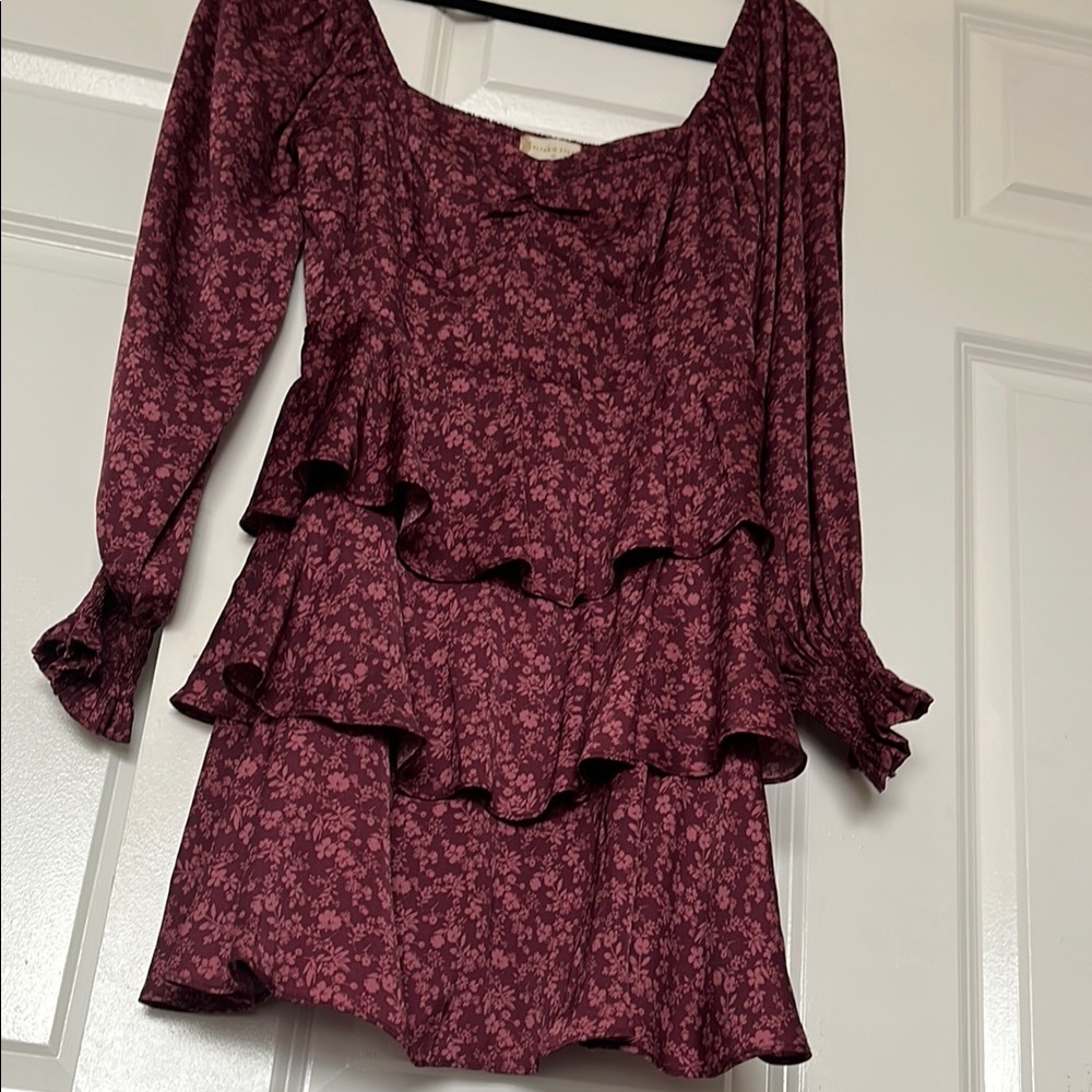 Floral Burgundy Long Sleeve Dress